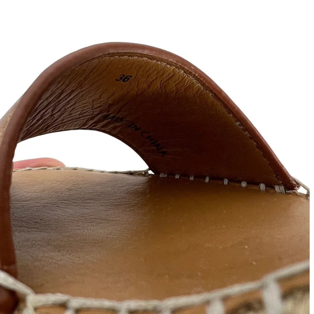 See by Chloe Glyn Leather Espadrille Wedge Sandals Brown Size 36